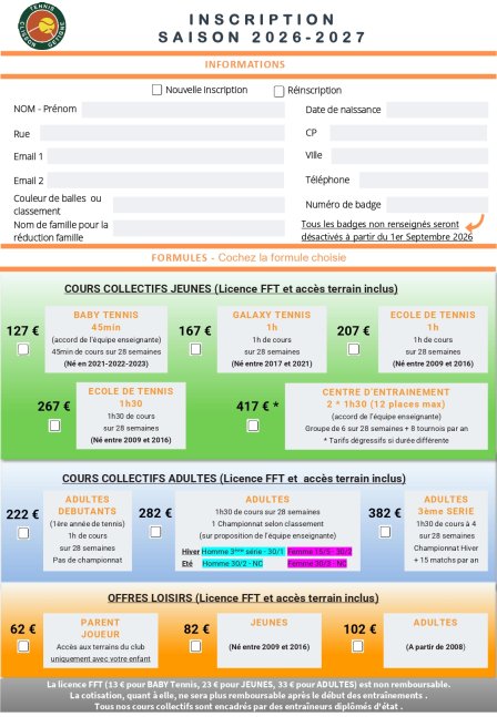 Inscriptions 2026/27